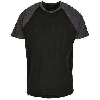 Build Your Brand Pánské dvoubarevné tričko s krátkým rukávem - Černá / tmavě šedý melír | XL