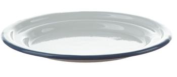 Bílý smaltovaný dezertní talířek s modrou linkou White blue - Ø 18cm  1503