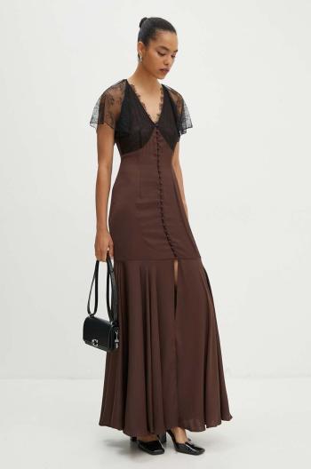 Šaty Rotate Lace Maxi V-Neck Dress hnědá barva, maxi, 1127042910