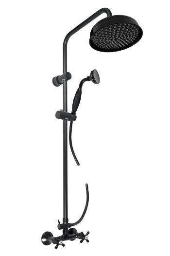 SLEZAK-RAV Vodovodní baterie sprchová MORAVA RETRO s hlavovou a ruční sprchou, Barva: černá matná, Rozměr: 150 mm MK181.5/3CMAT