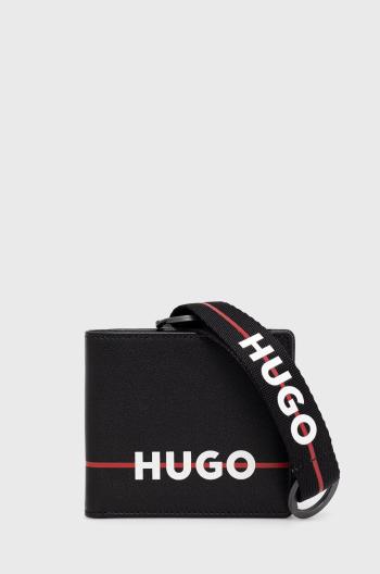 Kožená peněženka + klíčenka HUGO černá barva
