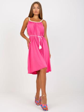 RŮŽOVÉ LETNÍ ŠATY S PLETENÝM LEMEM -DHJ-SK-20067.96-PINK Velikost: ONE SIZE