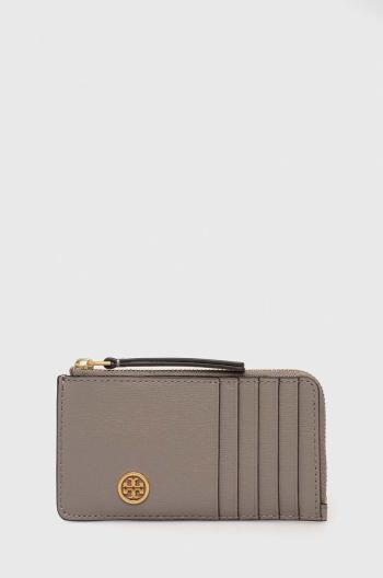 Kožená peněženka Tory Burch šedá barva