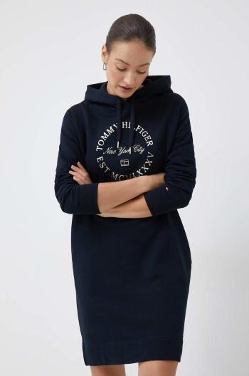 bavlněné šaty Tommy Hilfiger tmavomodrá barva, mini, oversize