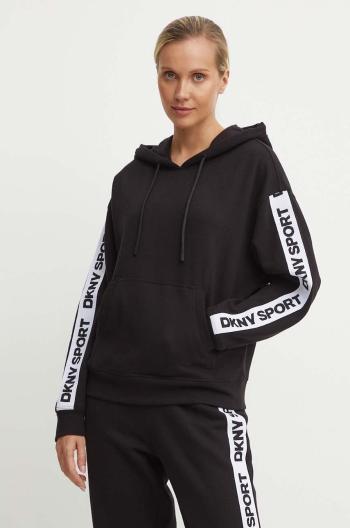 Mikina Dkny dámská, černá barva, s kapucí, s aplikací, DP4T9950