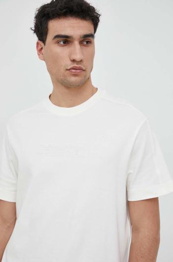 Bavlněné tričko Calvin Klein béžová barva, s aplikací