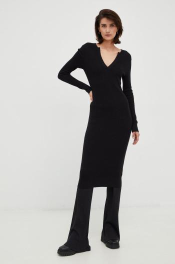 Šaty z vlněné směsi Calvin Klein černá barva, mini