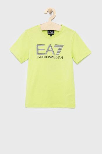 Dětské bavlněné tričko EA7 Emporio Armani zelená barva, s potiskem