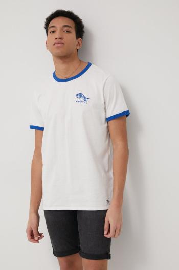 Bavlněné tričko Wrangler bílá barva, s potiskem