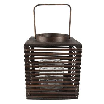 Hnědá dřevěná závěsná lucerna Bamboo - 17*17*20 cm 6RO0587S