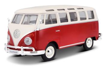 Maisto Volkswagen Van Samba Bílo/červená 1:25