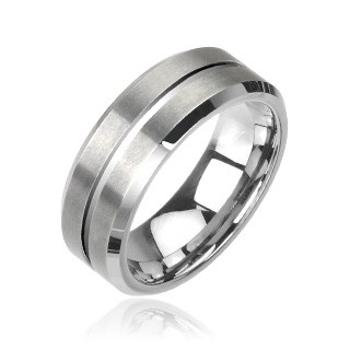 Wolframový prsten stříbrný broušený - Velikost: 49