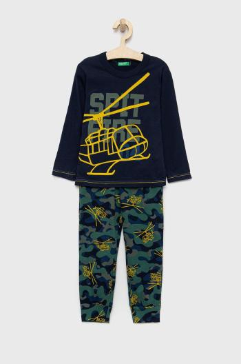 Dětské bavlněné pyžamo United Colors of Benetton tmavomodrá barva, s potiskem