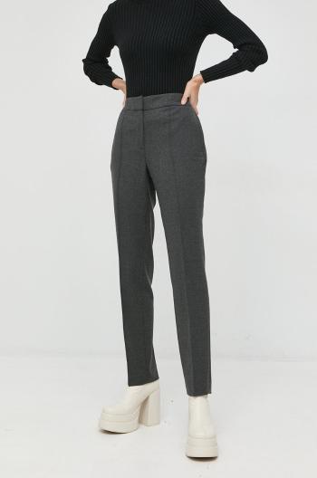 Vlněné kalhoty Luisa Spagnoli Ofis dámské, šedá barva, jednoduché, high waist
