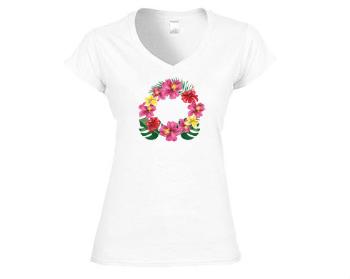 Dámské tričko V-výstřih Rámeček - tropické květiny