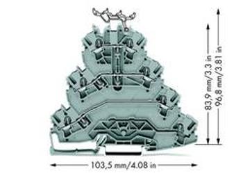 Čtyřnásobná průchodková svorka WAGO 2002-4101, osazení: L1, L2, L3, pružinová svorka, 5.20 mm, šedá, 25 ks