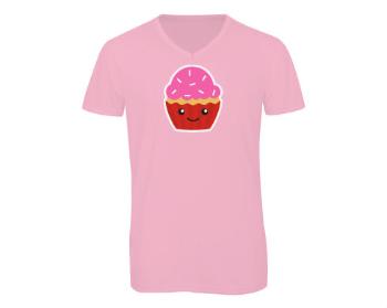 Pánské triko s výstřihem do V Kawaii cupcake