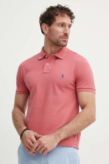 Bavlněné polo tričko Ralph Lauren růžová barva, 710536856