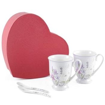 Home Elements Sada dvou porcelánových hrnků 280 ml se lžičkami, Levandule (LAVENDER0062)