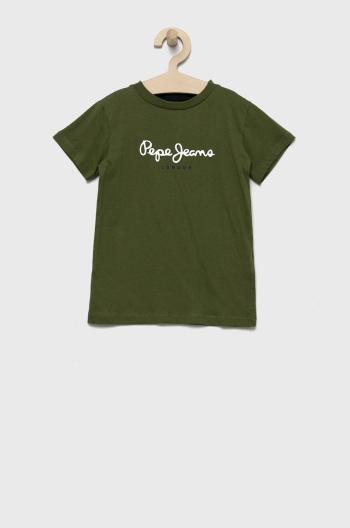 Dětské bavlněné tričko Pepe Jeans zelená barva, s potiskem