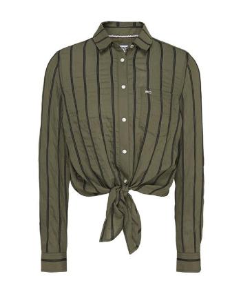 Tommy Hilfiger Tommy Jeans dámská olivová košile s uzlem Front Knot Shirt