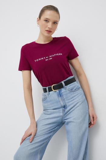 Bavlněné tričko Tommy Hilfiger fialová barva