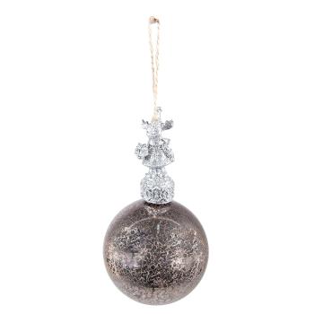 Stříbrná antik skleněná vánoční koule se sobem - Ø 7*14 cm 6GL4072