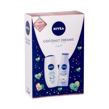 Nivea Care & Coconut dárková kazeta sprchový krém 250 ml + tělové mléko Coconut & Monoi Oil 200 ml pro ženy poškozená krabička