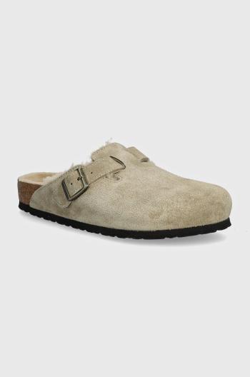 Pantofle Birkenstock Boston Shearling pánské, béžová barva, 1028289