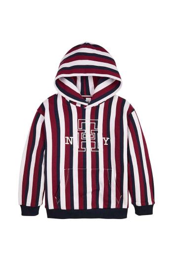 Dětská bavlněná mikina Tommy Hilfiger vínová barva, s kapucí, vzorovaná