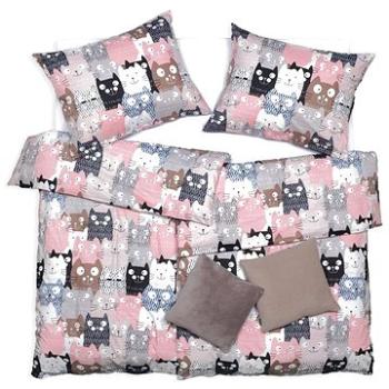 SCANquilt povlečení KLASIK DESIGN multi cats šedorůžová (33910)