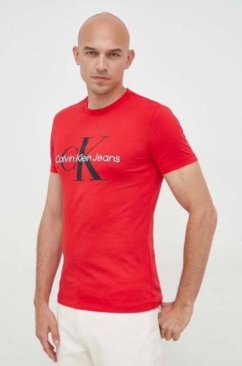 Bavlněné tričko Calvin Klein Jeans červená barva, s potiskem