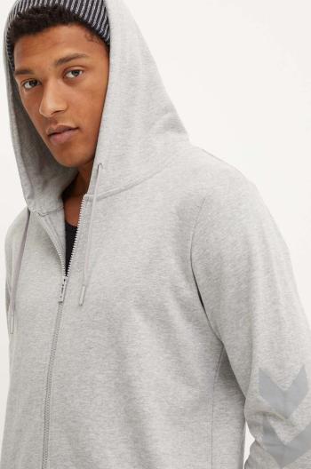 Bavlněná mikina Hummel hmlLEGACY ZIP HOODIE pánská, šedá barva, s kapucí, s potiskem, 212566