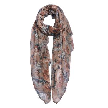 Hnědý šátek s barevnými květy Vaness - 80*180 cm MLSC0476KH