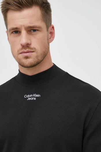 Tričko s dlouhým rukávem Calvin Klein Jeans černá barva