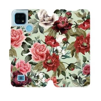 Flip pouzdro na mobil Realme C21 - MD06P Růže a květy na světle zeleném pozadí (5903516747627)