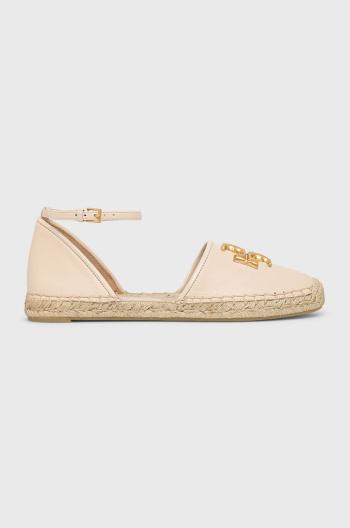 Kožené espadrilky Tory Burch Eleanor Dorsay béžová barva