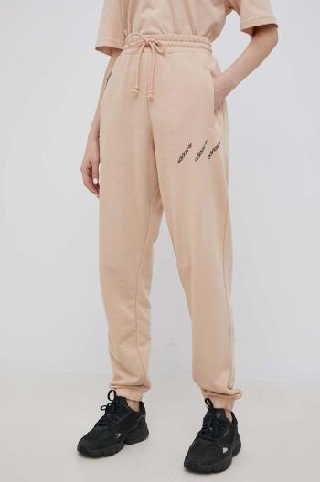 Kalhoty adidas Originals HM4871 dámské, béžová barva, s potiskem