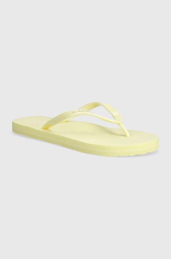 Žabky Calvin Klein FLIP FLOP DEBOSS LOGO MET dámské, žlutá barva, na plochém podpatku, HW0HW02043