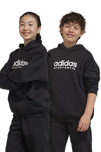 Dětská mikina adidas černá barva, s kapucí, s potiskem