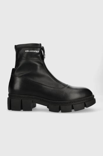 Kožené kotníkové boty Karl Lagerfeld Aria dámské, černá barva, na plochém podpatku