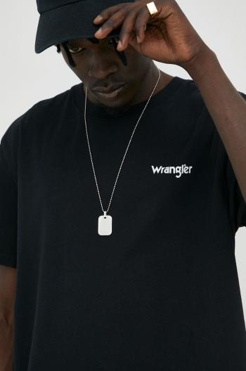 Bavlněné tričko Wrangler černá barva, s potiskem