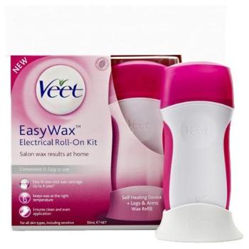 Veet EasyWax ohřívač vosku + vosková náplň 50 ml + depilační pásky 12 ks + Perfect Finish jemné čisticí ubrousky 4 ks + stojan dárková sada