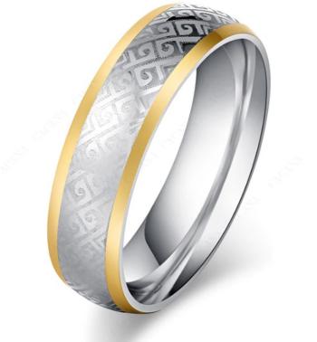 Ziskoun Masivní prsten z chirurgické oceli z ornamenty SR000088 Velikost: 7