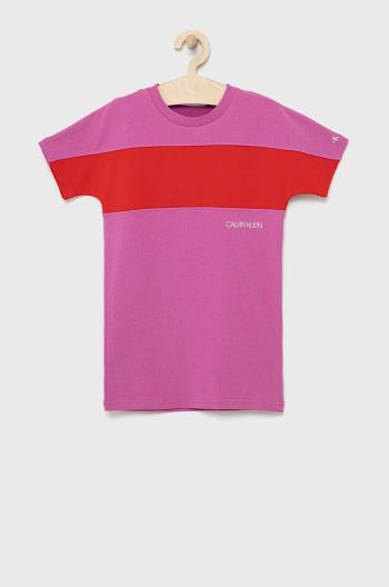 Dívčí šaty Calvin Klein Jeans růžová barva, mini, oversize