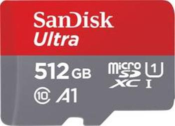 Paměťová karta microSDXC, 512 GB, SanDisk Ultra®, Class 10, UHS-I, výkonnostní standard A1, vč. softwaru Android, vč. SD adaptéru