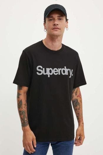 Bavlněné tričko Superdry černá barva, s potiskem, M1012032A-02A