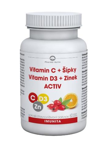 Pharma Activ Vitamin C + Šípky Vitamin D3 + Zinek ACTIV 60 tablet