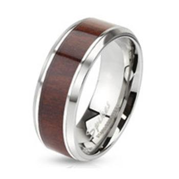 Šperky4U Ocelový prsten dekor dřevo, vel. 50 - velikost 50 - OPR1499-50