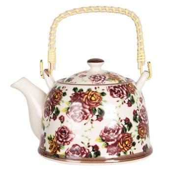 Porcelánová konvička na čaj s květy růží - 17*12*10 cm / 0,6L 6CETE0067M